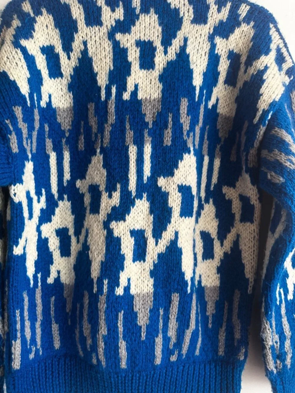 Vintage Wool Blend Blue Geometric Print Colourful Pullover S/M